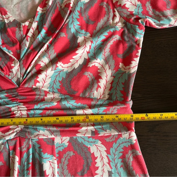 BODEN Women's Sz 10 Marion Coral Leaf Jersey Knit Twist Dress - Picture 10 of 12
